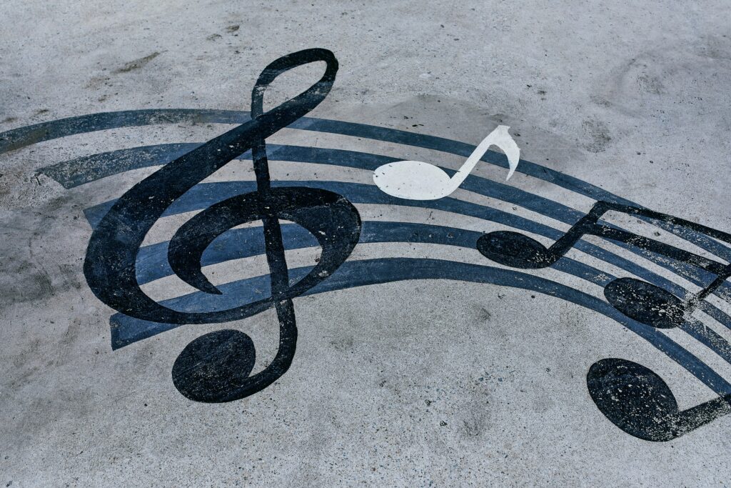 Stock image of street art depicting music notes.